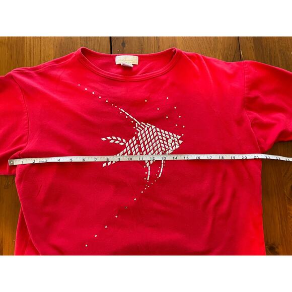 Vintage Tara Vanessa All Cotton L/XL Red Shirt Fish Design Made in Hong Kong - Picture 10 of 10